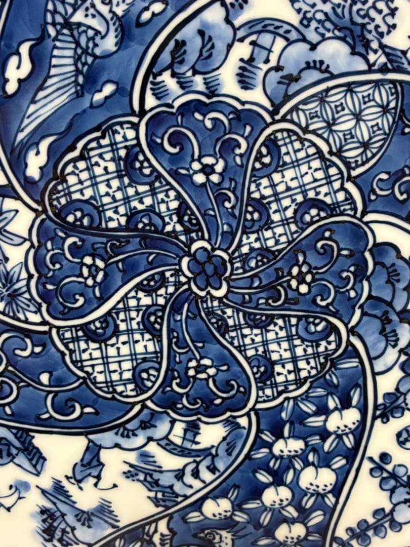 平戸三川内焼 平戸松山窯 祥瑞手 染付捻り吉祥文様 八角大皿31cm