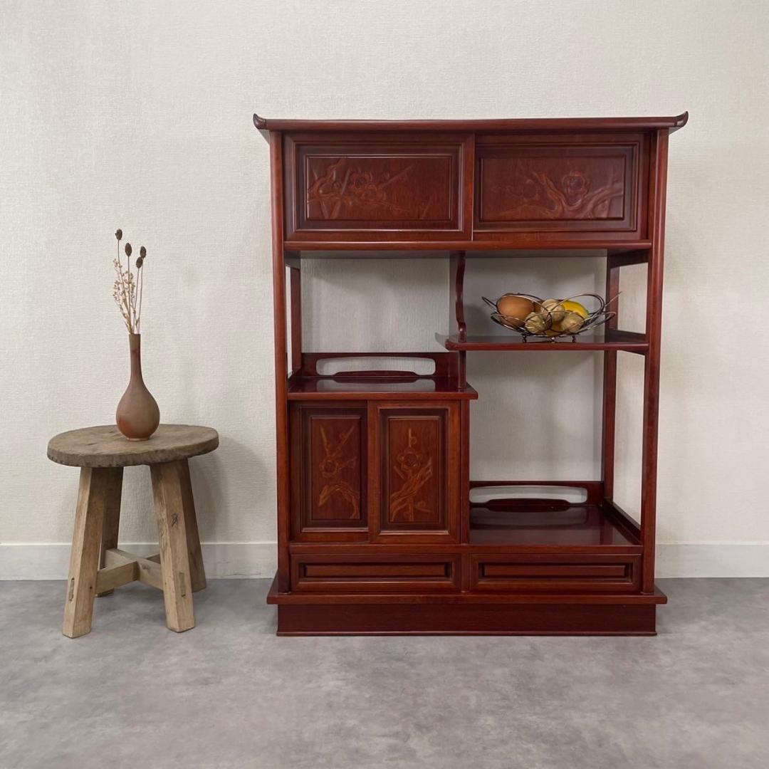 唐木家具 飾り棚 茶箪笥 違い棚 シェルフ 収納 工芸品 和製家具 レトロ