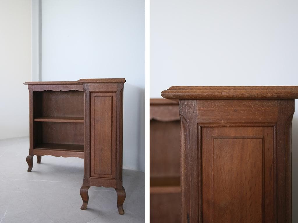 フランスアンティーク猫脚コーナーブックシェルフ/本棚/飾り棚/食器棚(90-80