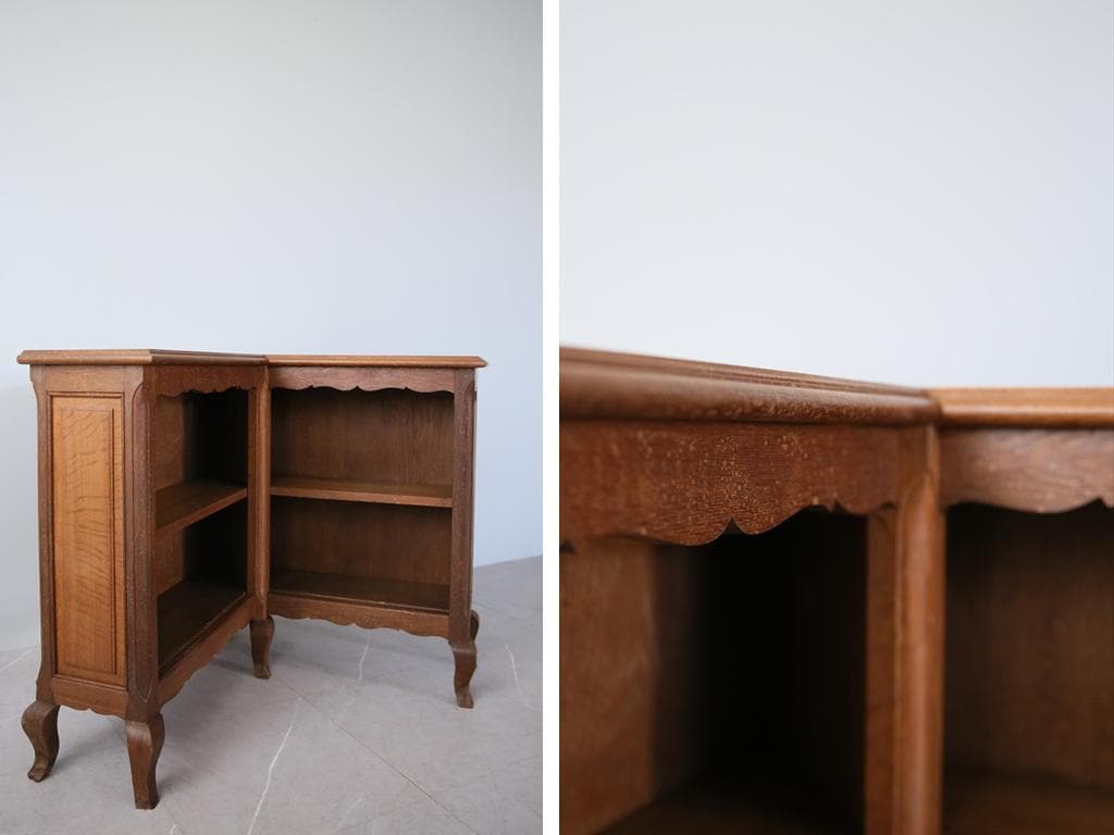 フランスアンティーク猫脚コーナーブックシェルフ/本棚/飾り棚/食器棚(90-80