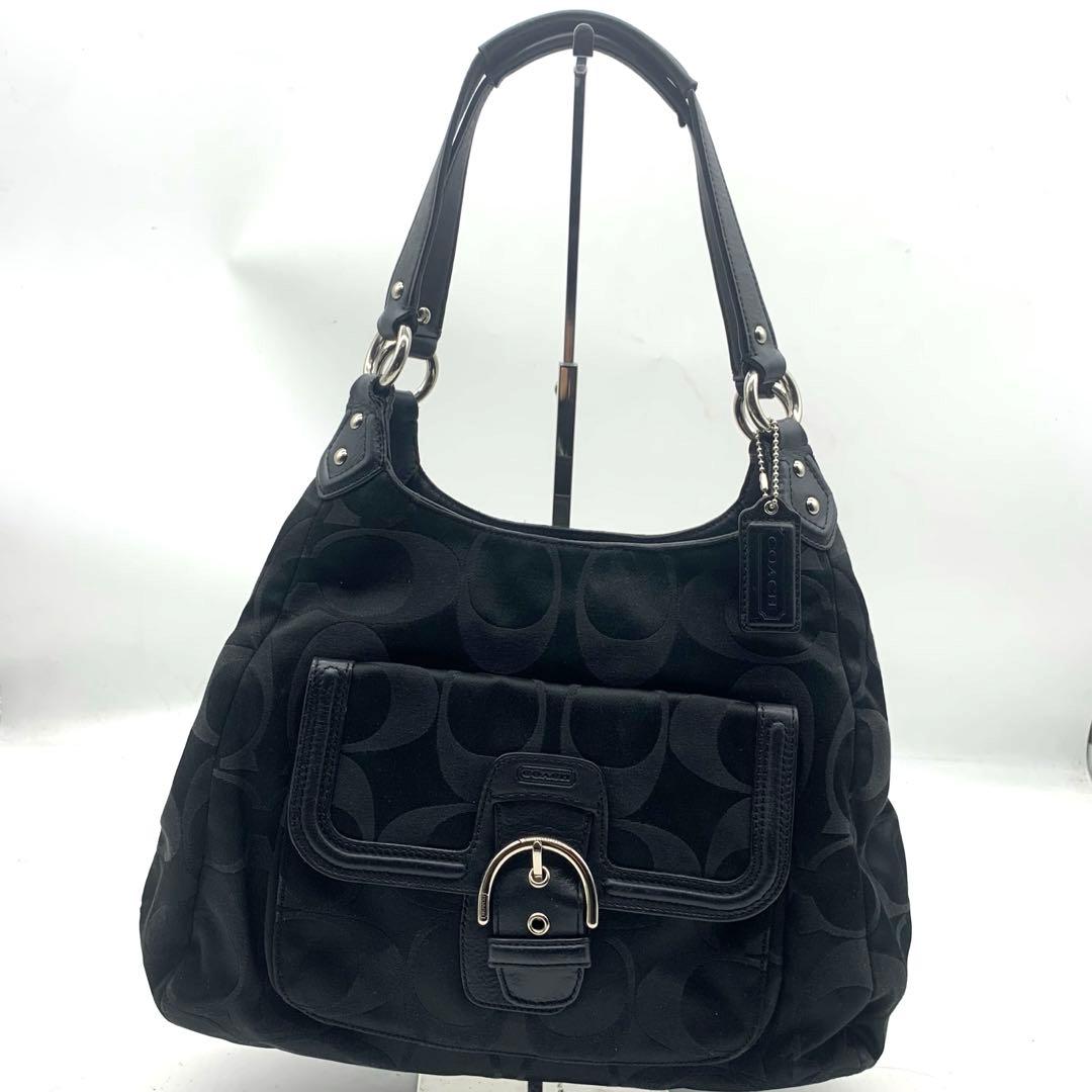 コーチ　ショルダーバッグ　ナイロン　ワンショルダー　バッグ　総柄　黒