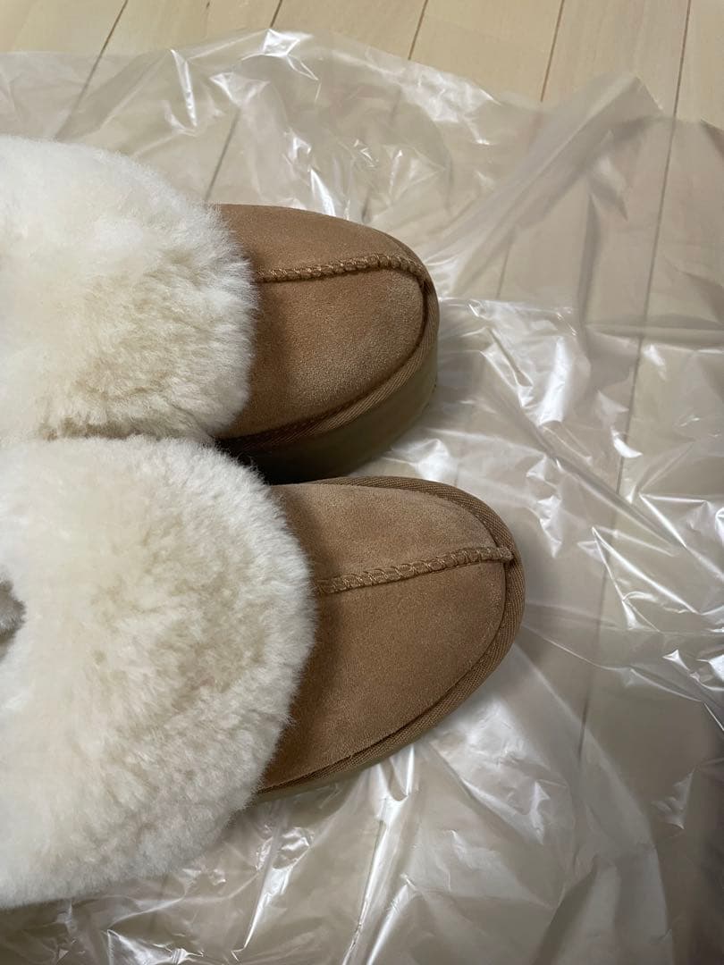 ugg ファンケット　24cm 厚底　ムートン　スリッポン　チェスナット
