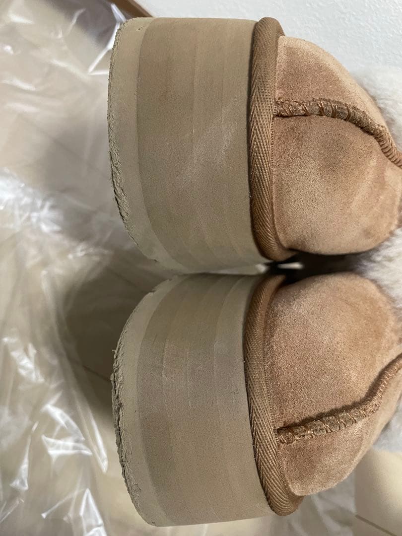 ugg ファンケット　24cm 厚底　ムートン　スリッポン　チェスナット