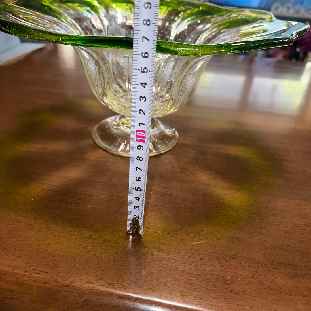 1960年代 超希少 気泡入りフラワー型フルーツボウル 透明緑色