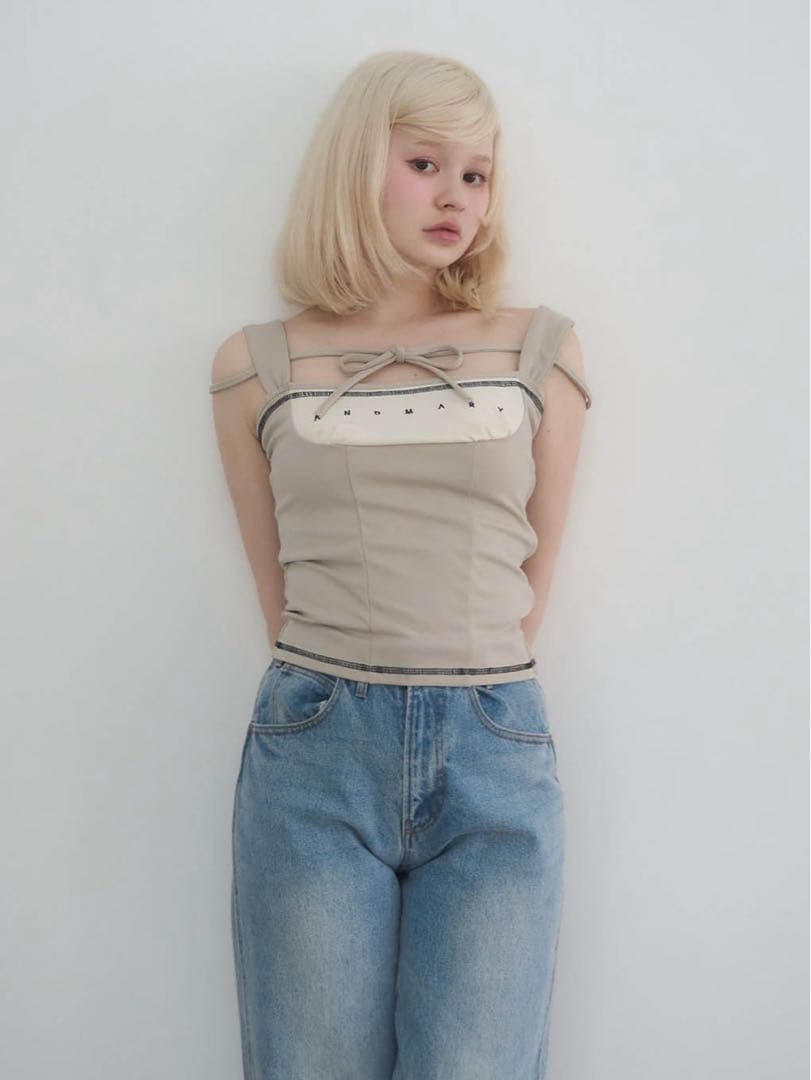 トップス andmary Luca stitch tops beige