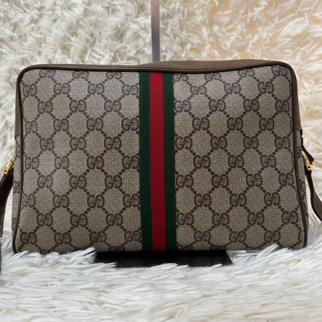 値下げ 紙タグ グッチ シェリーライン GGキャンバス レザー ショルダーバッグ