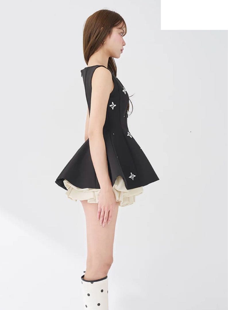 最新　ダーリッチ　ビジューフレアバルーンミニドレス　Darich