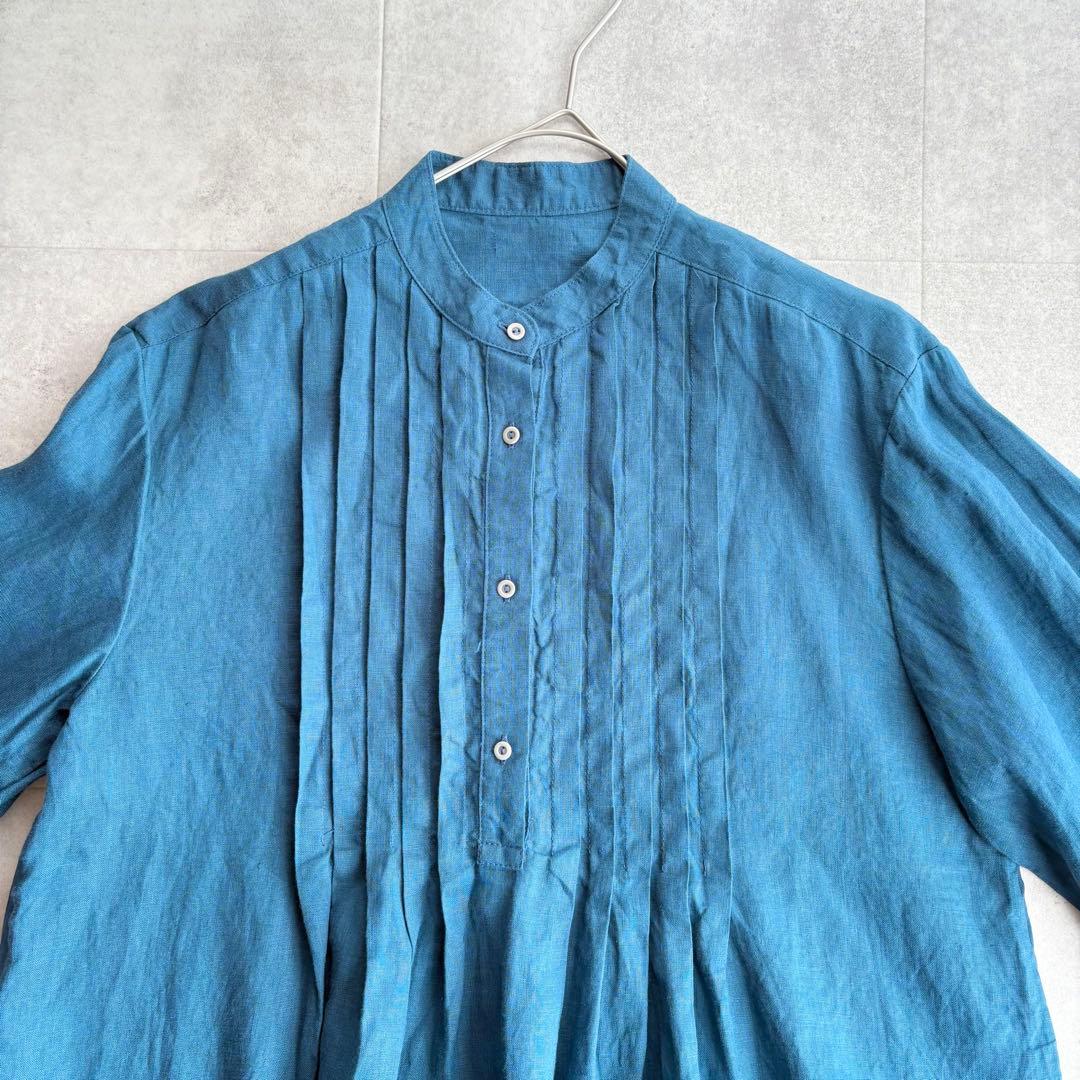 2025SS✨フォグリネンワーク マリアンナ バンドカラー リネン シャツ 青