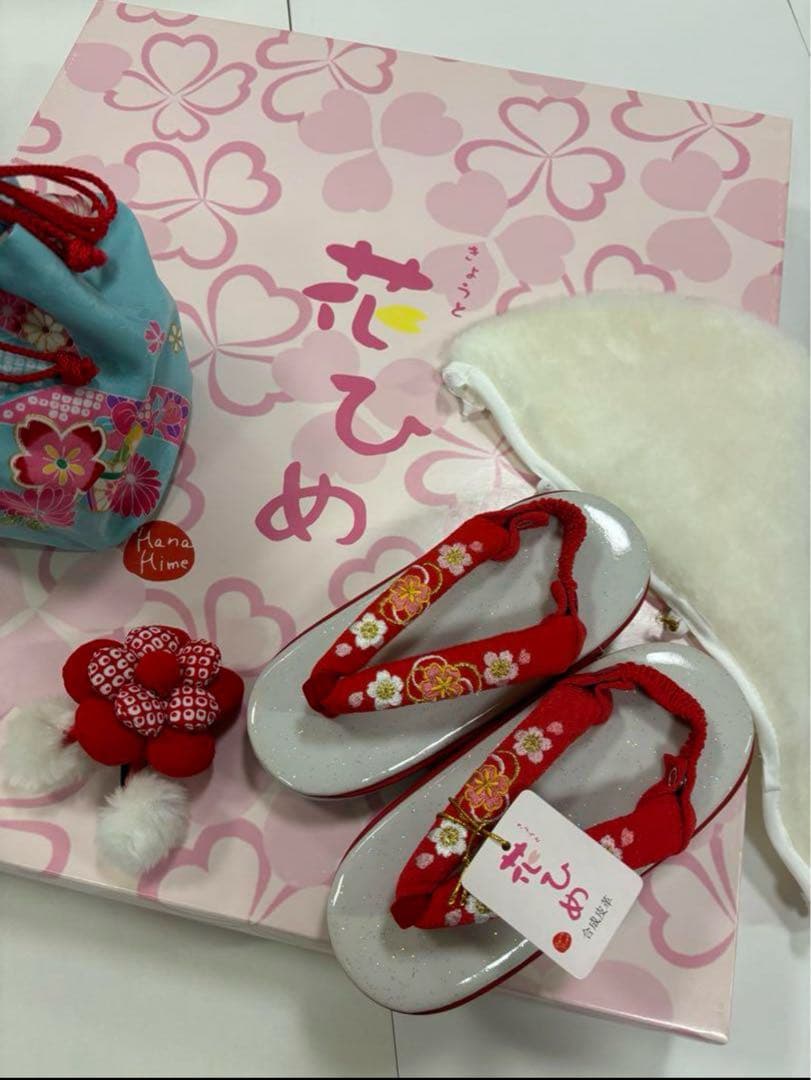 七五三　女の子　はなひめ　水色着物　カラフル　桜　熨斗目　狛犬　新品