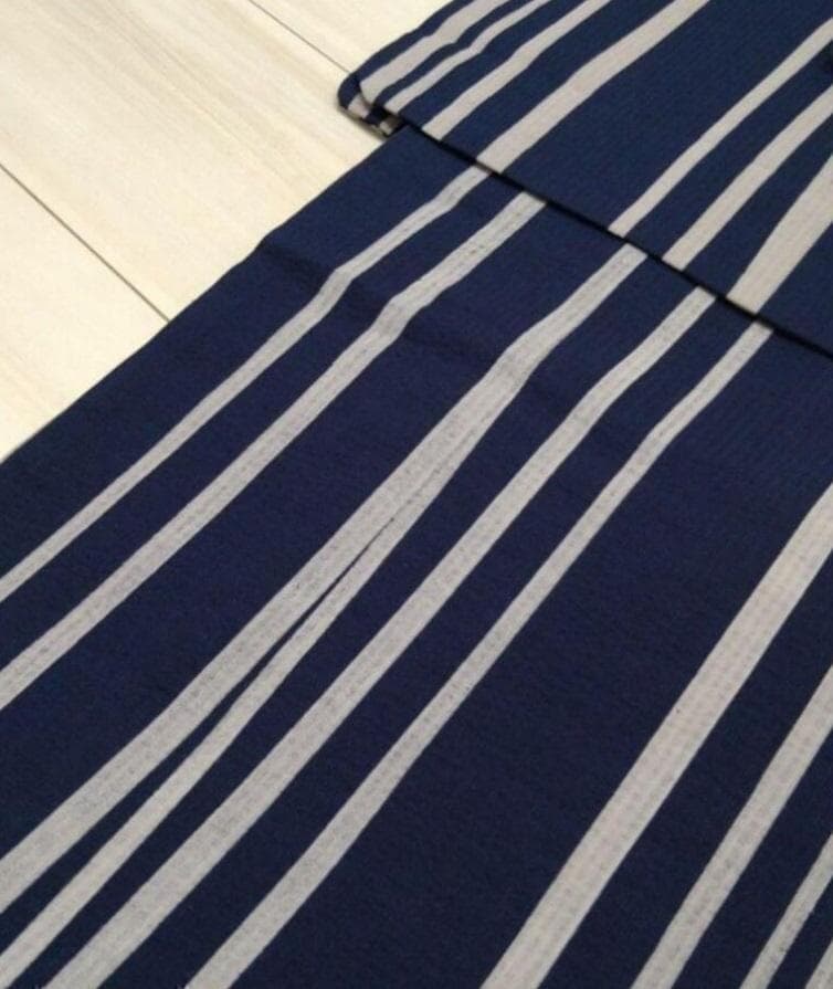 ■最高級しじら織浴衣 波縞紺■反物染め抜きの抜染■着物着用可■涼し綿麻浴衣■新品