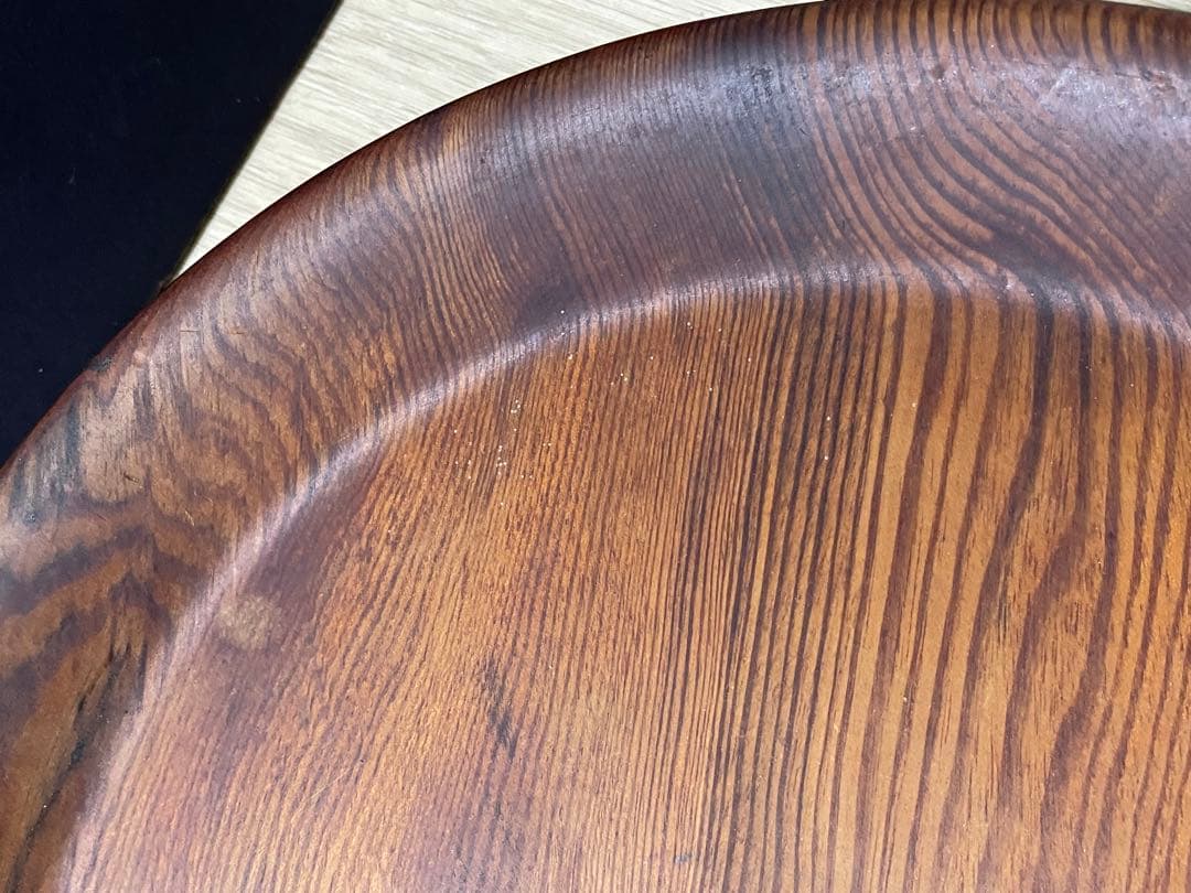 アンティーク 木地 丸盆　くり抜き盆　民藝 民芸 木目　天然木　32センチ