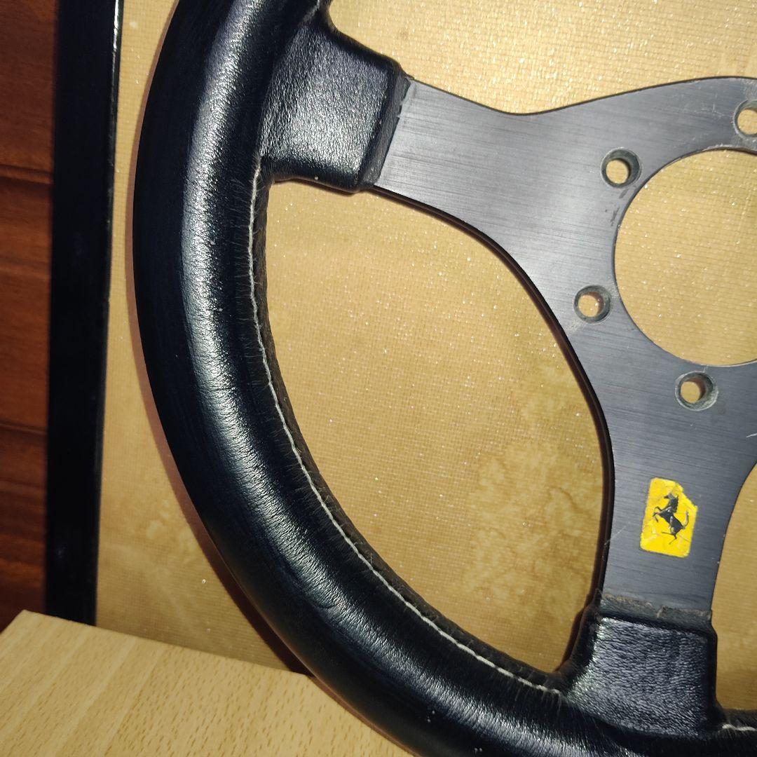 当時物3スポークフェラーリ レザー ステアリングホイール30パイ