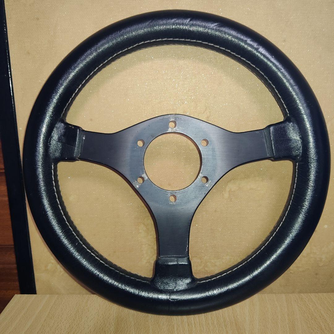 当時物3スポークフェラーリ レザー ステアリングホイール30パイ