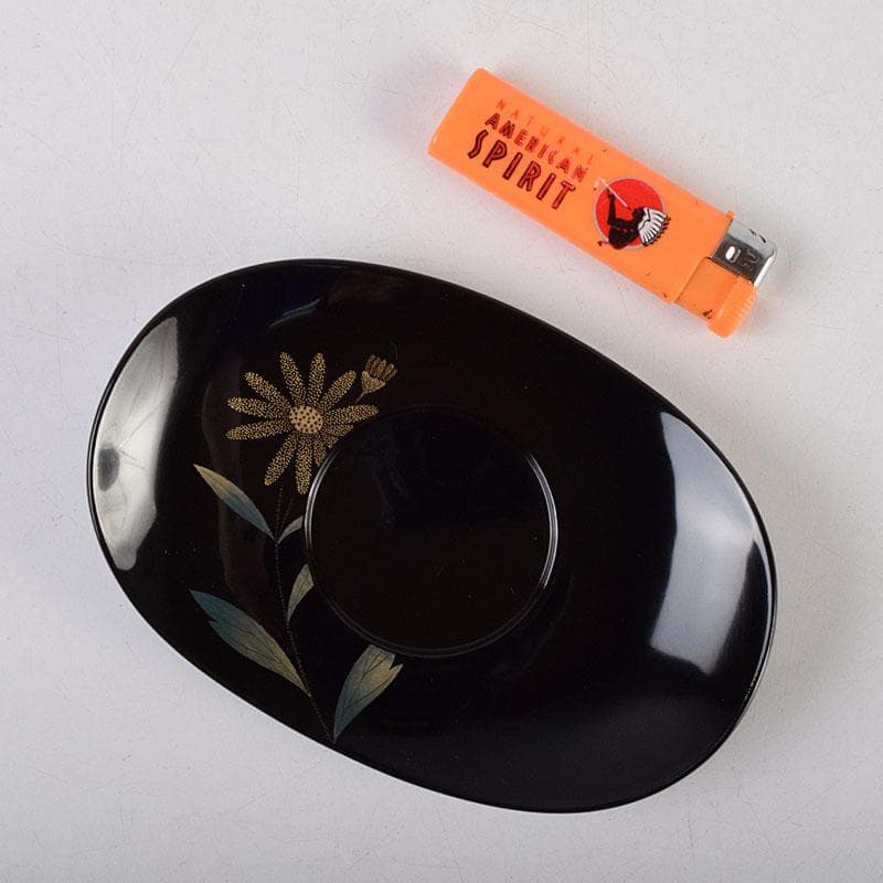 輪島塗　文化功労者　三谷吾一作　草花沈金　茶托　五客　共箱　M　R9503