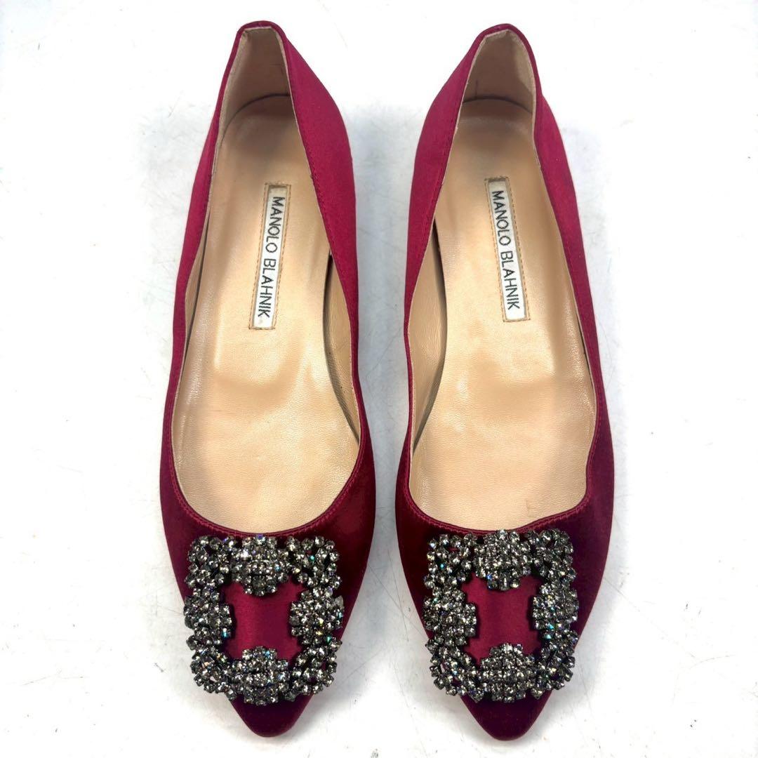 MANOLO BCAHNIK マノロブラニク　ハンギシ　サテン　フラットシューズ