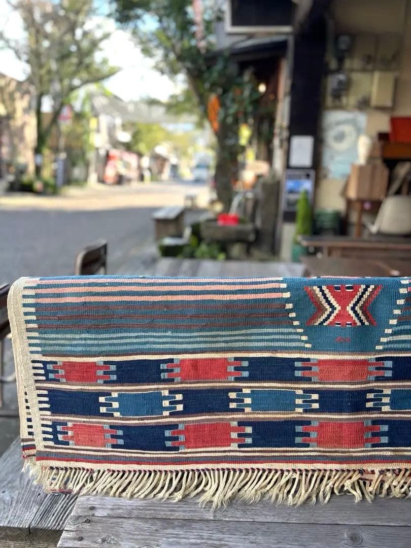 692 アンティークキリム トルコ トライバル インディゴ ラグ 百貨店購入