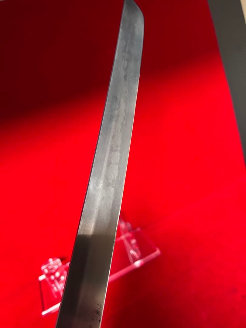 01563 包丁　マグロ包丁　両刃　玉鋼　乱れ刃紋　刃付　未使用品