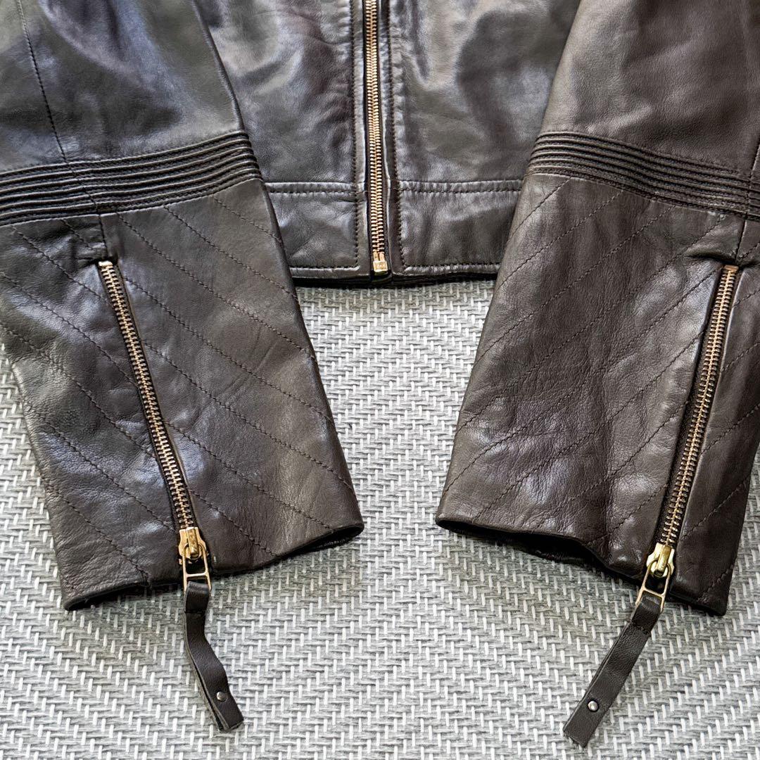 MaxMara Intrend 羊革 ノーカラージャケット シングルライダース