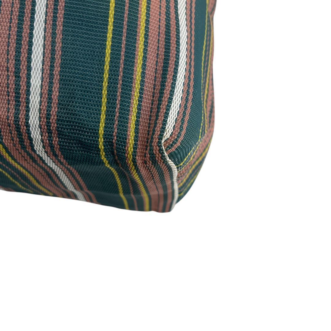 美品　マルニ　かごバッグ　ショッピングバッグ　トートバッグ　ストライプ　革ロゴ