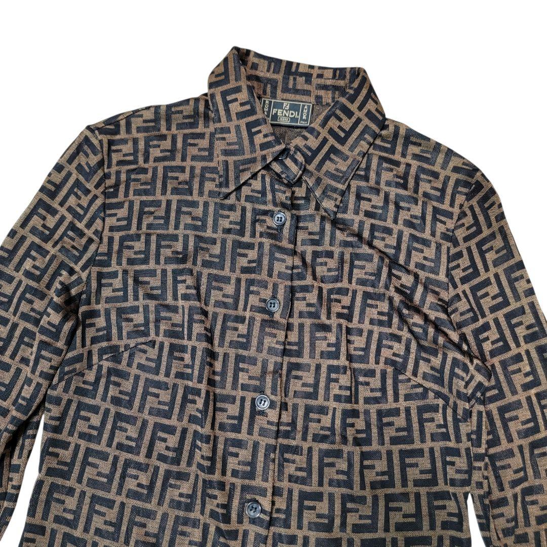 80S-90S フェンディ FENDI ズッカ柄 長袖シャツ S シアーブラウス
