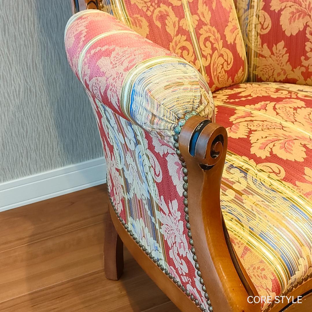 美品 ハイバックチェア　イタリア製 　ロココ様式　ソファ　猫脚　アームチェア