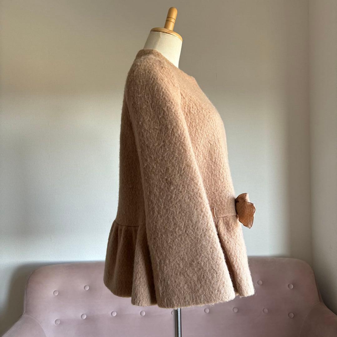 エムズグレイシー　ノーカラー　コート　リボン　ベージュ　38