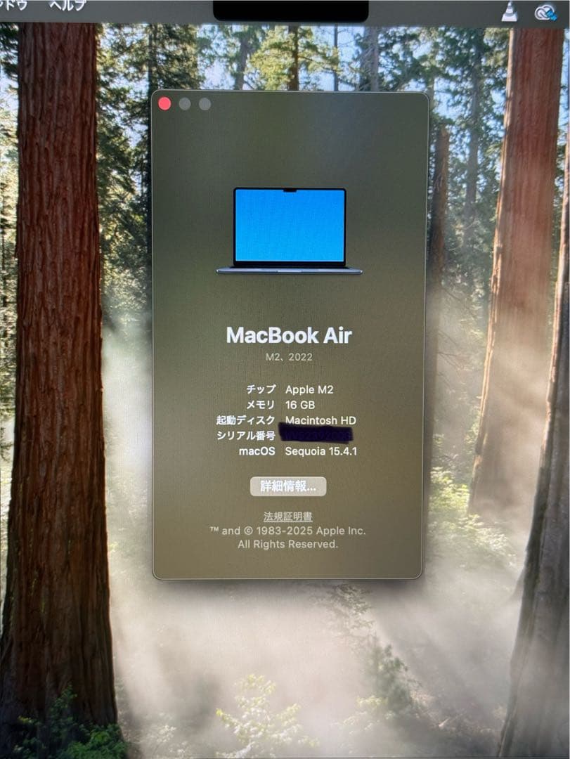 【美品】 M2 MacBook Air メモリ16GB SSD512GB