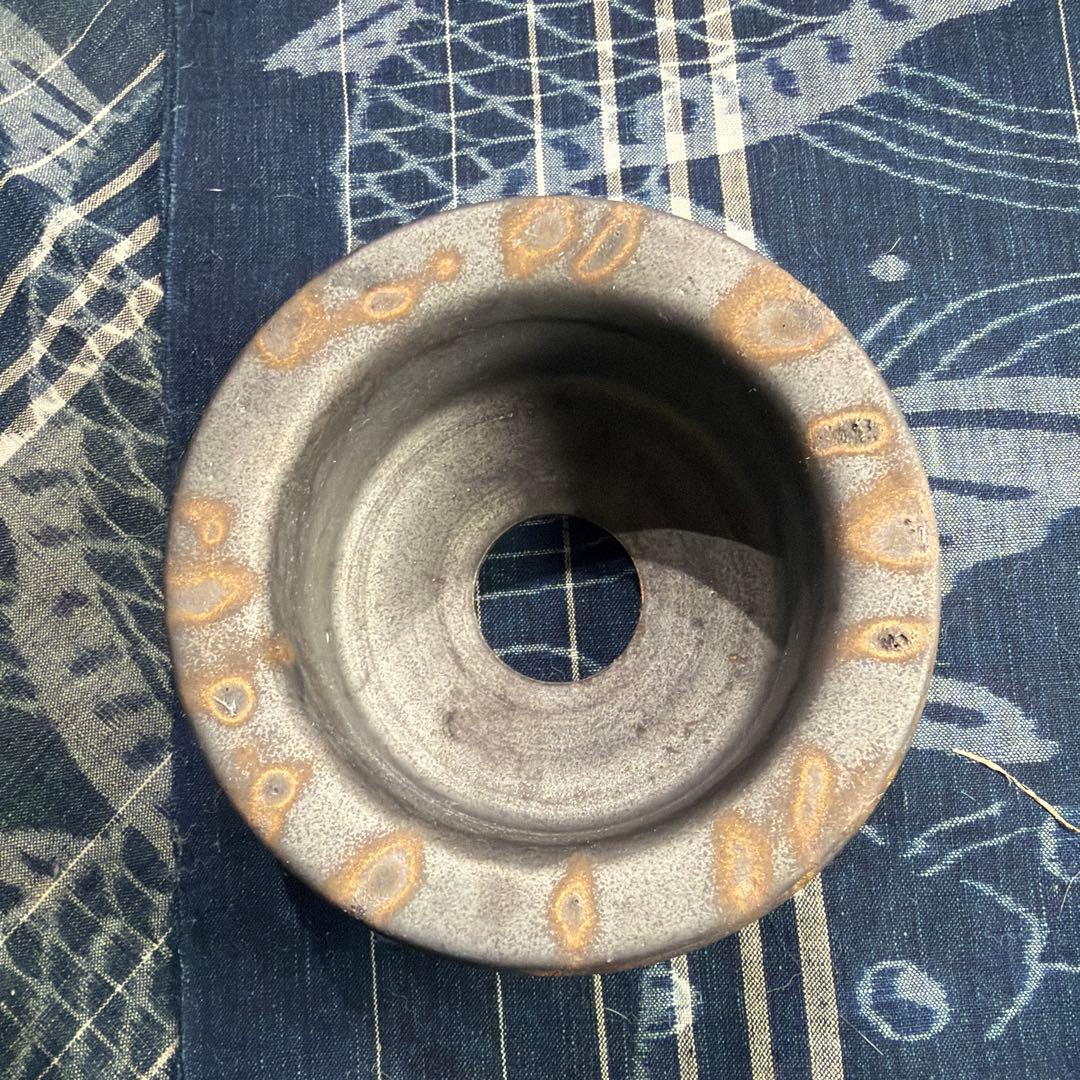 細川政己　植木鉢　豹紋　ブラウン　浅鉢　中古