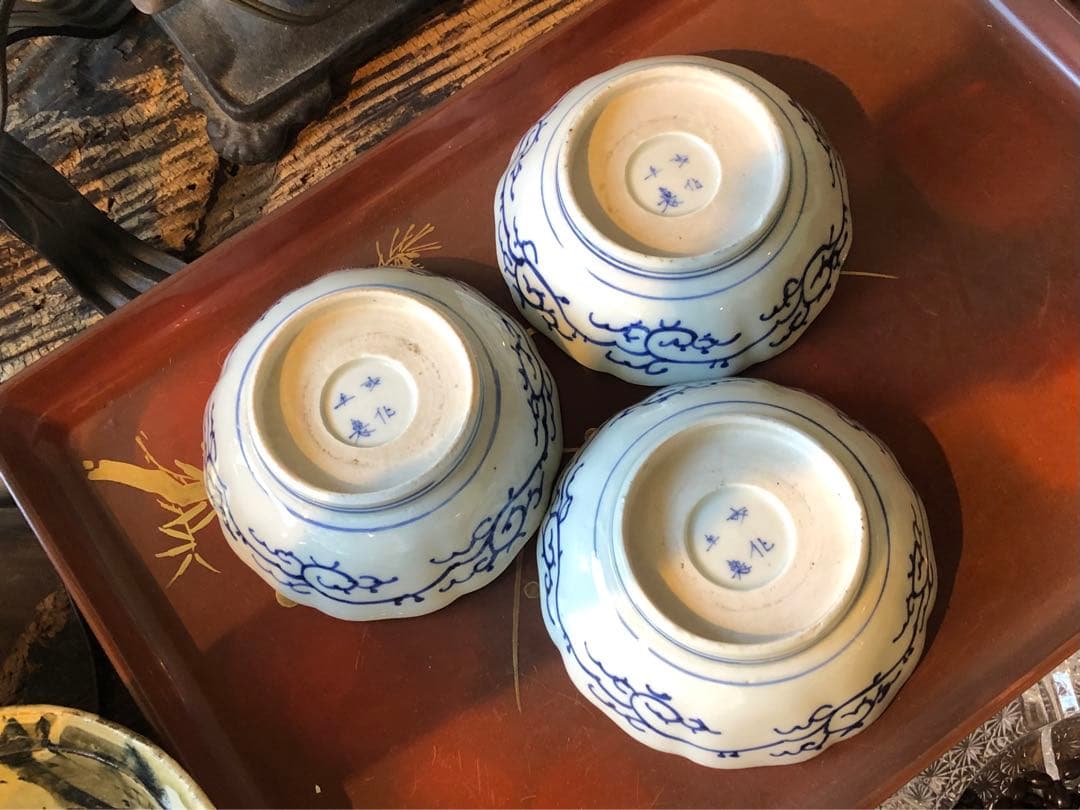 ◆309◆成化年製　アンティーク 伊万里鉢3客　江戸期 小鉢　5寸皿 なます皿