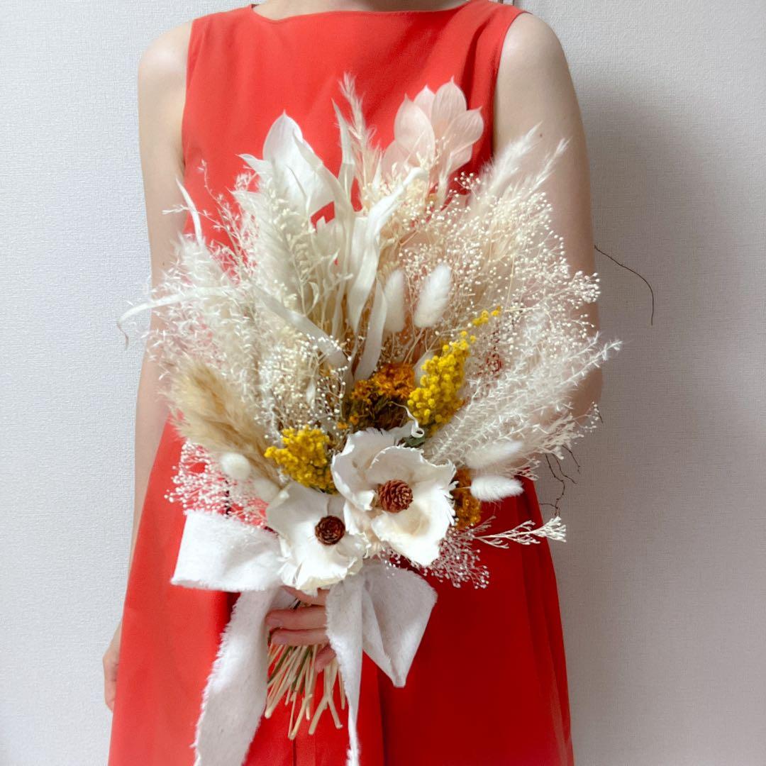 ホワイト ドライフラワーブーケ　前撮り ウェディング ナチュラル 韓国風