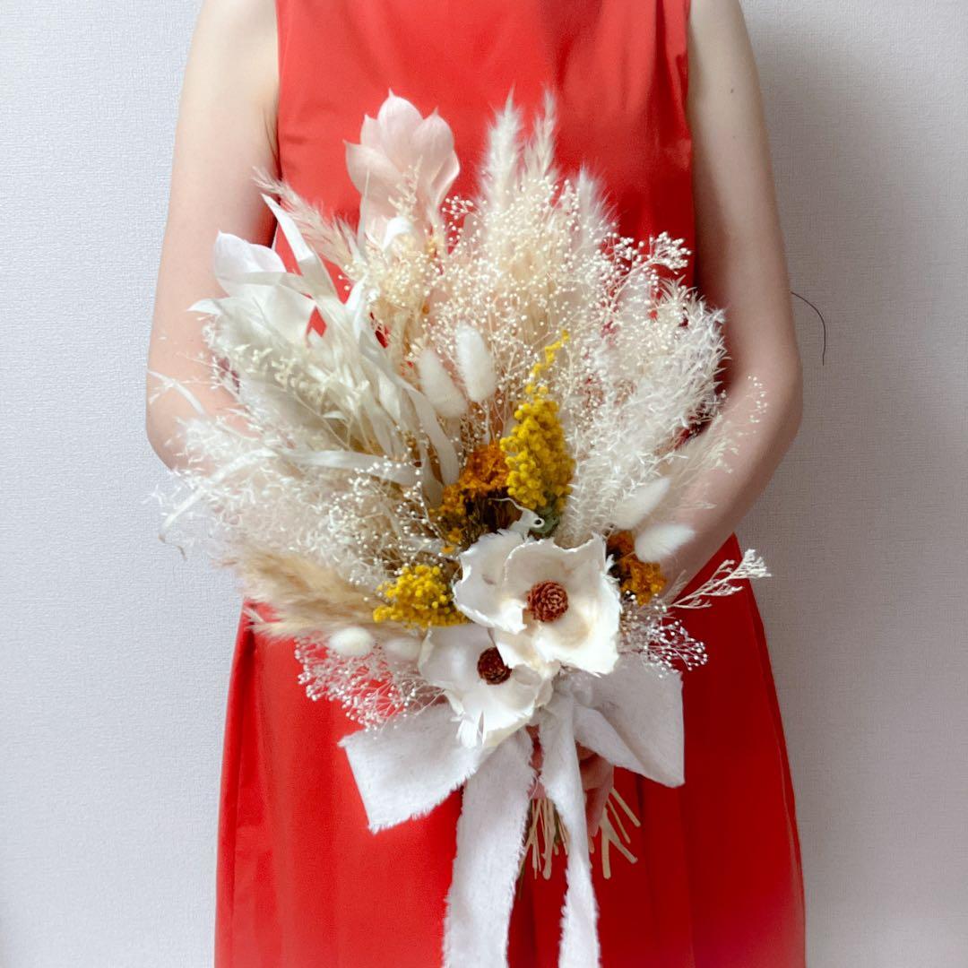 ホワイト ドライフラワーブーケ　前撮り ウェディング ナチュラル 韓国風