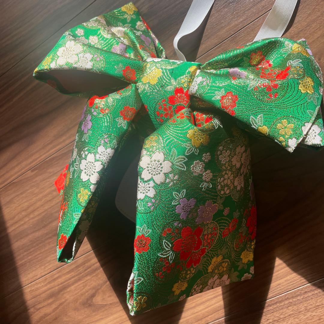 お値下げ中 七五三用 花柄リボン　髪飾り•巾着付