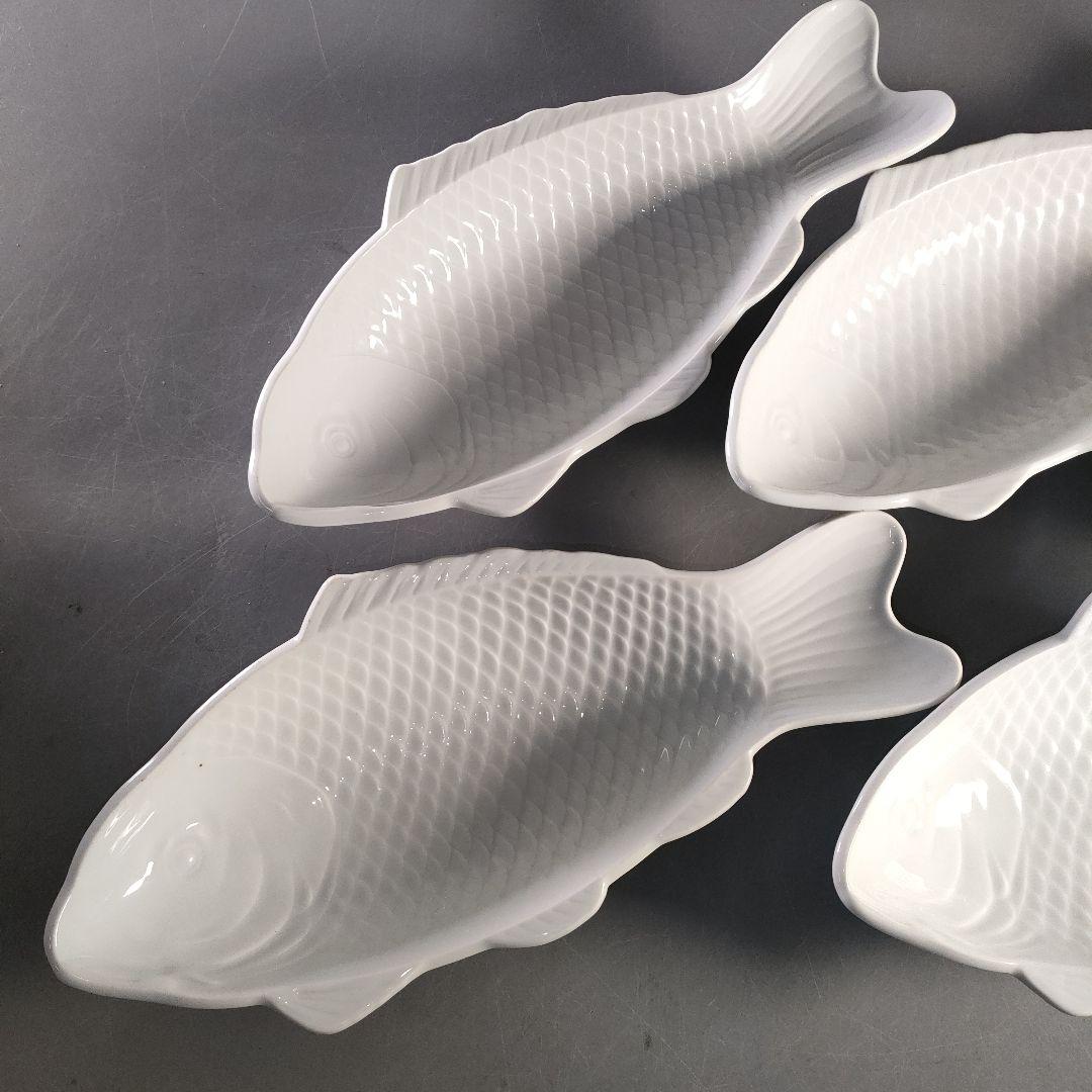 A1374-2/京峰 作/白磁魚文銘々皿5客/大皿/飾皿/盛皿/膾皿/懐石道具/