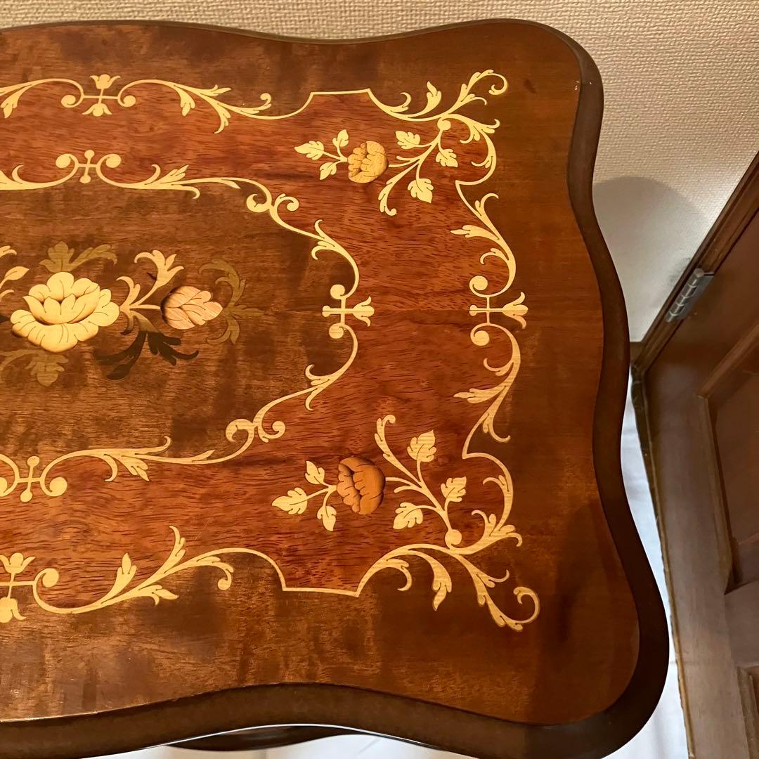 イタリア製 花柄 木製コンソールテーブル サイドテーブル