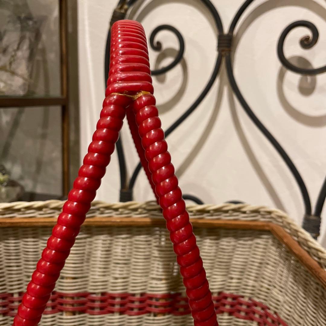 アンティークバスケット　イギリス　赤ライン