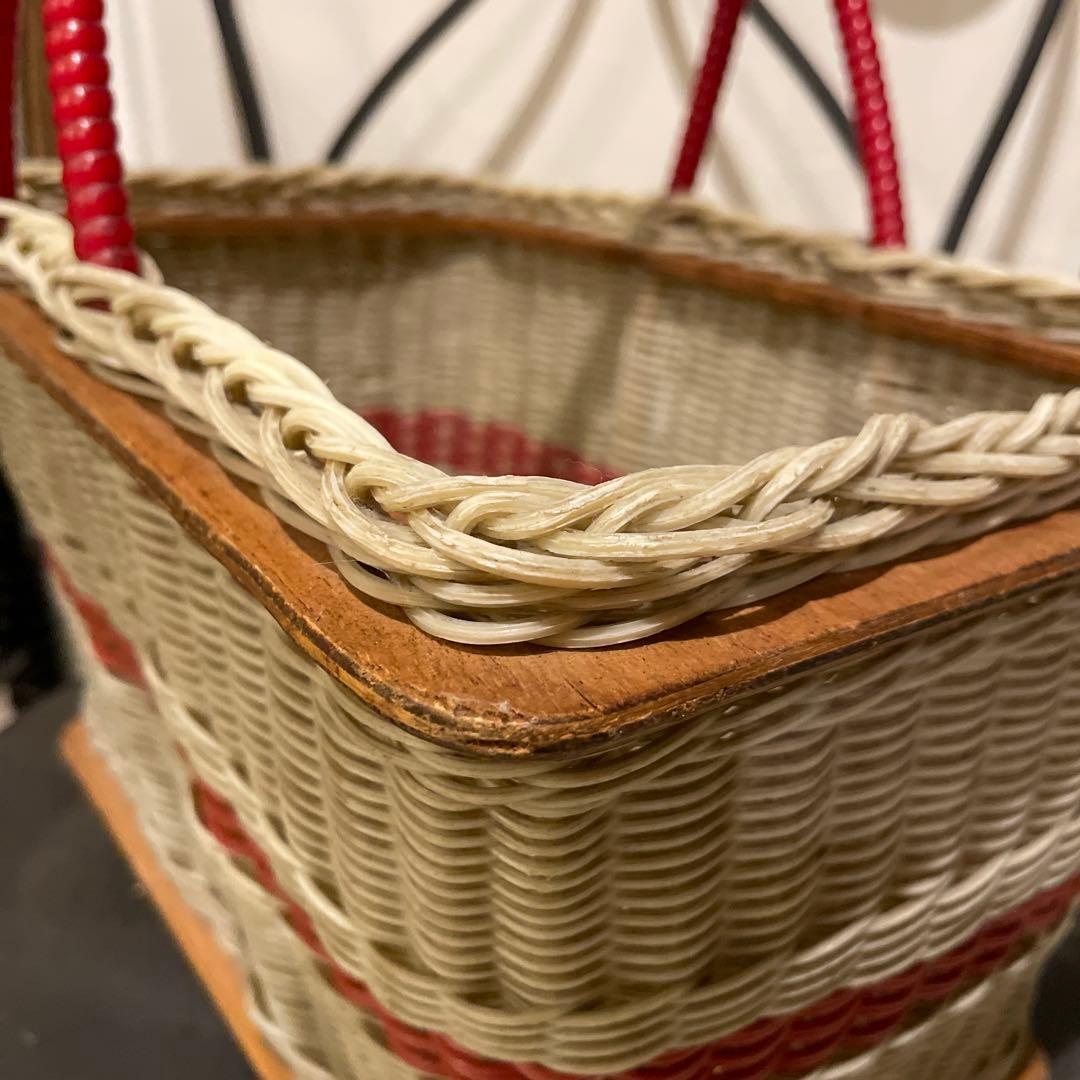 アンティークバスケット　イギリス　赤ライン