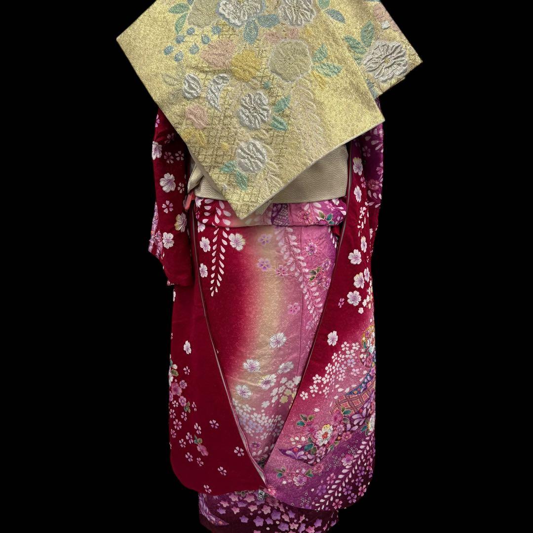 京都きもの友禅　振袖8点フルセット 桜 七宝 絞り 銀通し 正絹 成人式 逸品