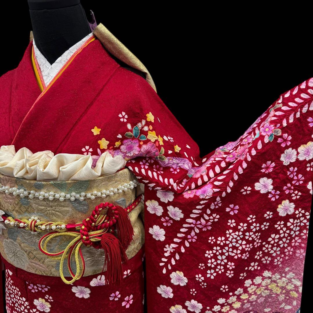 京都きもの友禅　振袖8点フルセット 桜 七宝 絞り 銀通し 正絹 成人式 逸品