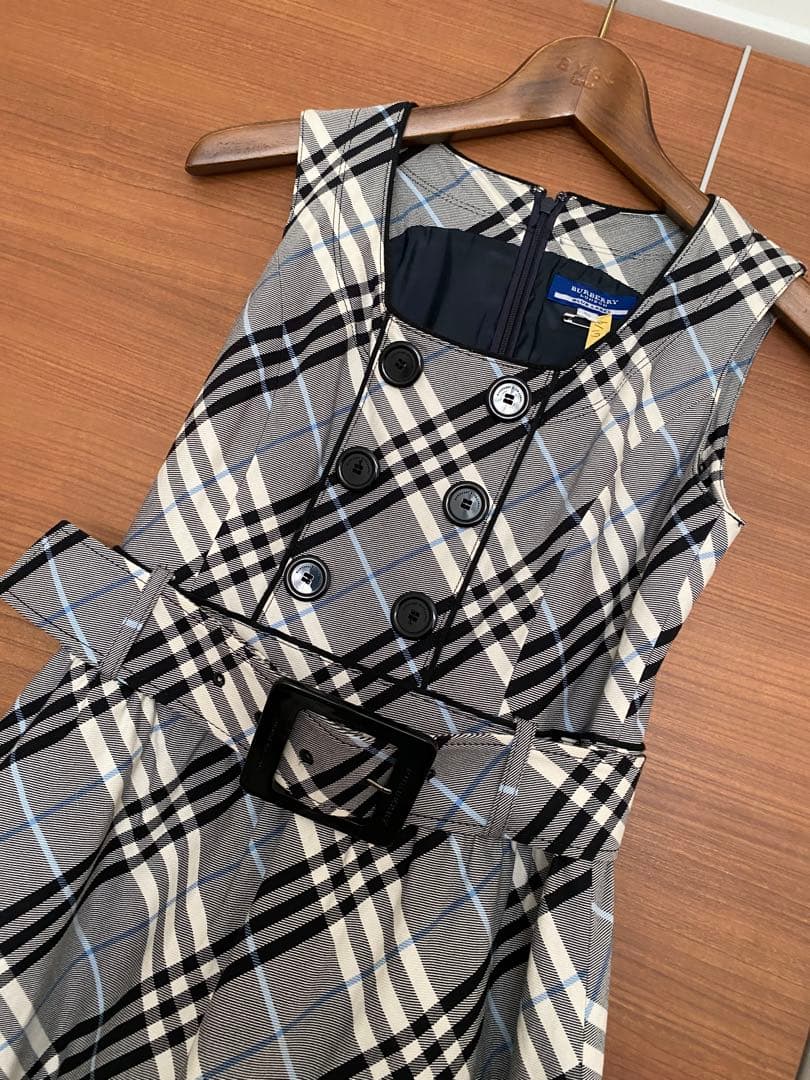バーバリーブルーレーベル★ノバチェック柄Aラインワンピース ベルト付き