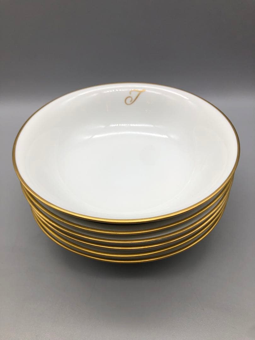 オークラ大倉陶園ゴールドラインイニシャルTカップソーサーボウル高台皿アンティーク