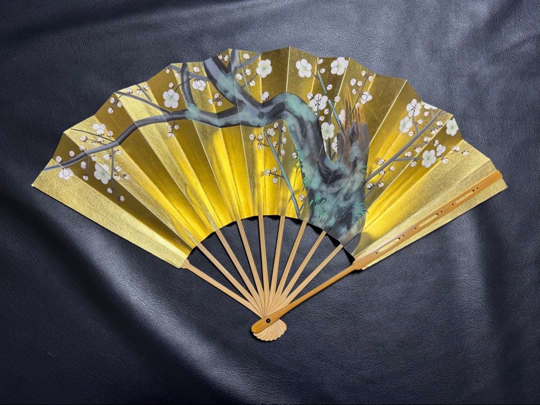 扇子　33.5cm 十松屋福井扇舗　金　白梅　片面違い　仕舞扇　能楽　着物