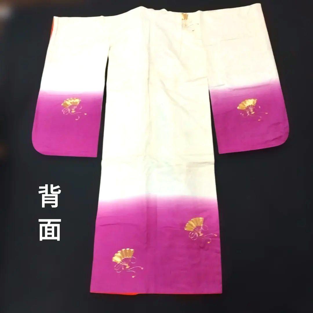 七五三　7歳　女児 華やかな扇柄の和服と帯セット　正絹　金糸