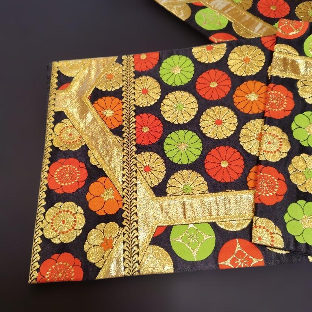 七五三　7歳　女児 華やかな扇柄の和服と帯セット　正絹　金糸