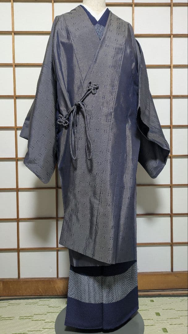 美品 伊勢丹扱い お召 道中着 裄68 丈109