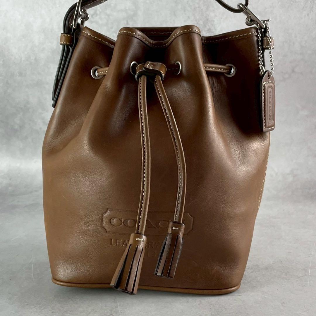 良品✨レア オールドコーチ 巾着型 ショルダーバッグ オールレザー ロゴ型押し