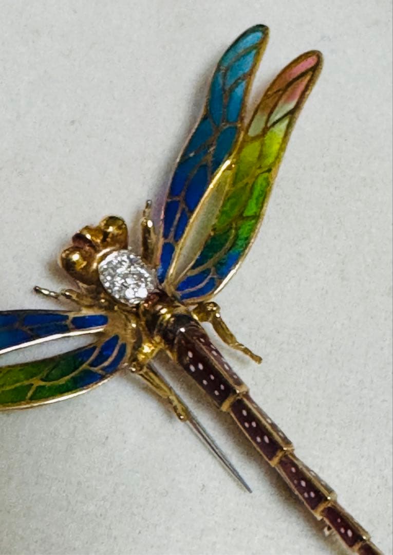 値下アンティーク　ブローチ　蜻蛉　トンボ 18金　イタリア　ヴンテージ　ダイア
