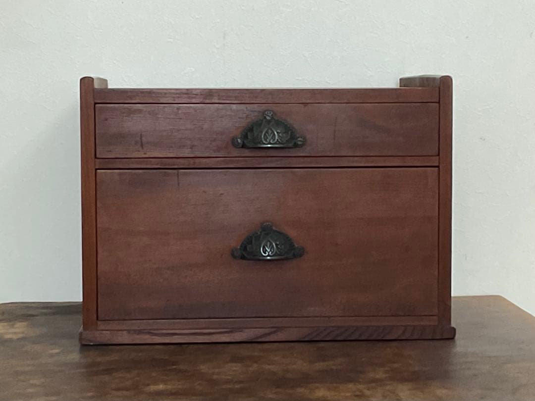 小箪笥　貝殻取っ手　シェル取手　2段　小引出し　古家具　古道具