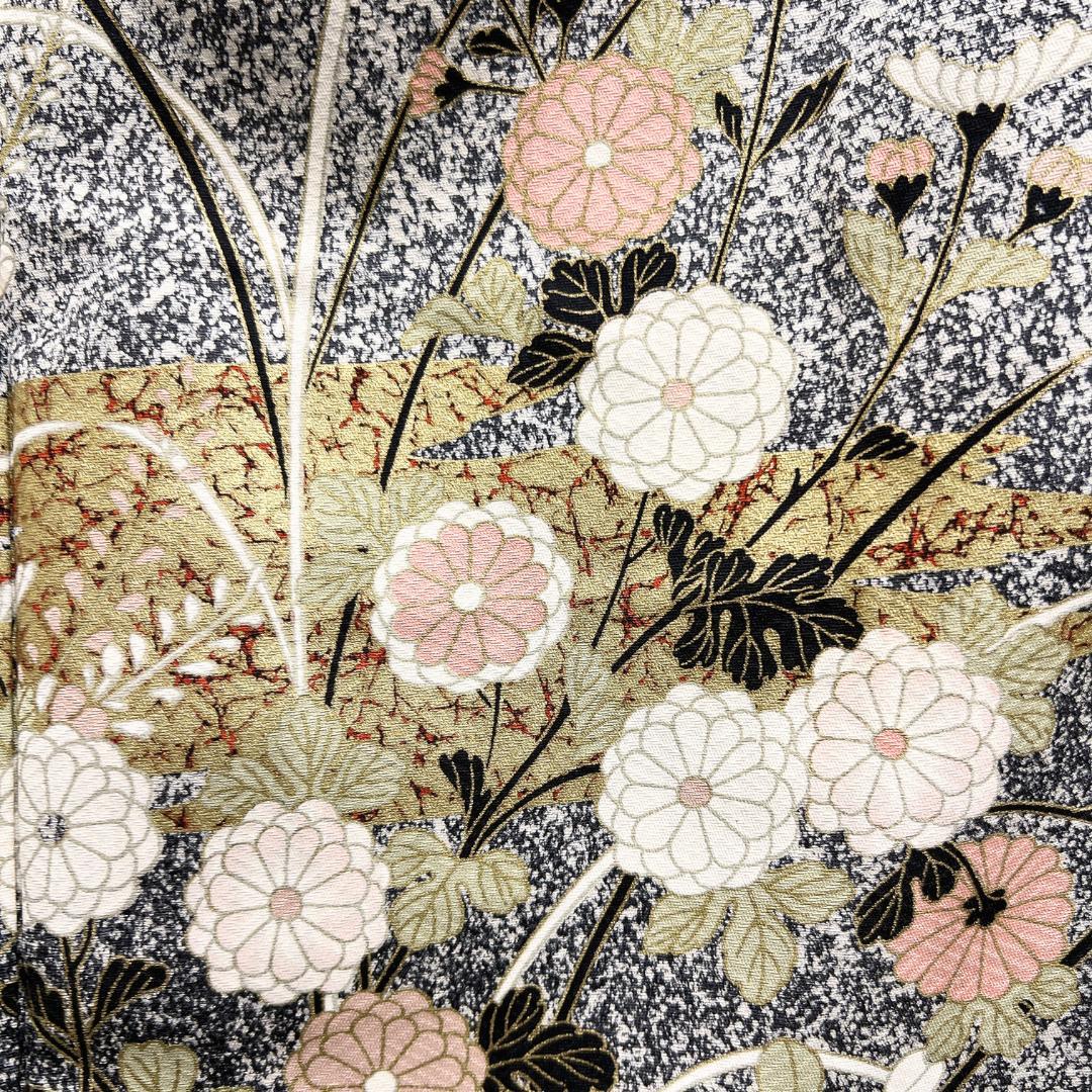 訪問着　たたき染め　金彩　菊花　ヱ霞　萩　桔梗　紋無し　着物　012b d ms