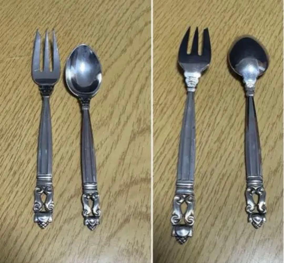 専用。、ヴィンテージ ジョージジェンセン　ティースプーンとフォーク2本セット