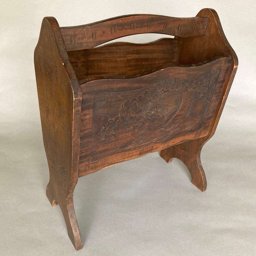 アンティーク　レトロ　ヴィンテージ　古道具　軽井沢彫　桜　彫刻　ラック　取手付